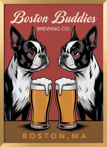 Boston Terrier Beer Buddies | Poster - Gold Frame Interior
