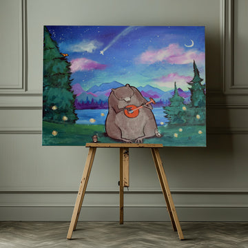 Starry Night Bear Banjo | Canvas - Room Interior 1