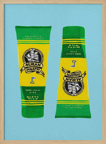 Classic Finnish Mustard Tubes | Poster - Wood Frame Interior