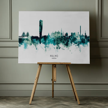 Malmo Watercolor Skyline | Canvas - Room Interior 1