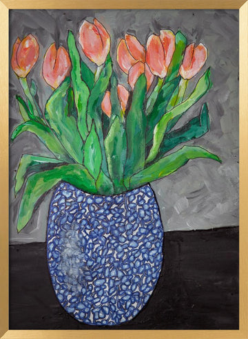 Vibrant Tulips In Blue Vase | Poster - Gold Frame Interior