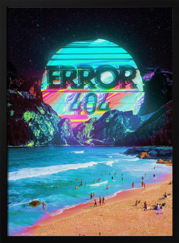 Vaporwave Error Beach | Poster - Black Metal Frame Interior