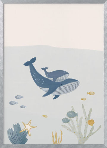 Underwater Whale Family | Poster - Silver Frame Interior
