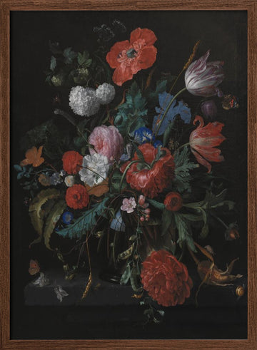 A Bunch of Flowers By Jacob Van Walscapelle | Poster - Walnut Frame Interior
