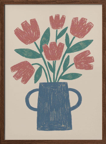 Rustic Tulips in Vase | Poster - Walnut Frame Interior