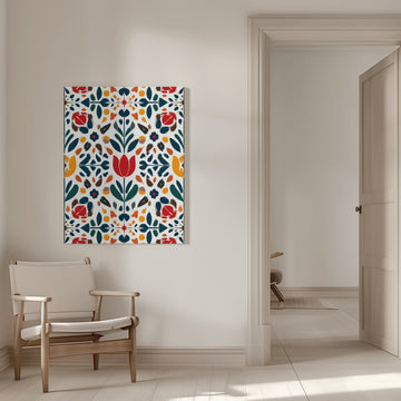 Vibrant Folk Floral Pattern | Canvas - Room Interior 1