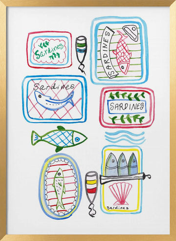 Whimsical Sardine Cans | Poster - Gold Frame Interior