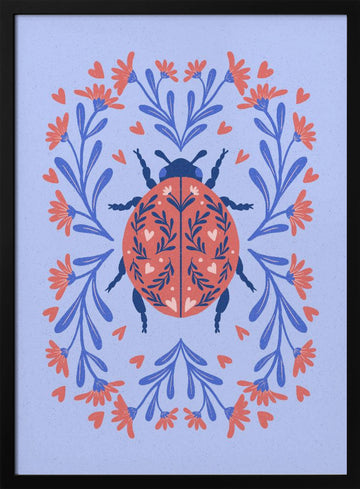 Folk Art Ladybug Wreath | Poster - Black Metal Frame Interior