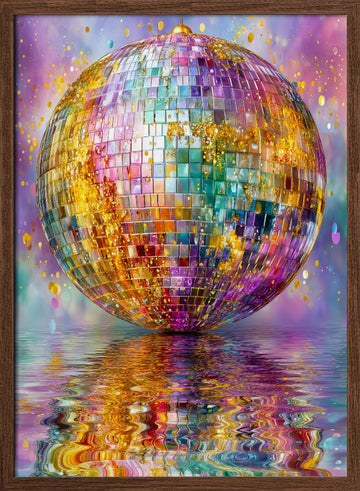 Sparkling Disco Reflections | Poster - Walnut Frame Interior