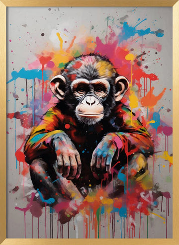 Vibrant Chimp Splatter | Poster - Gold Frame Interior
