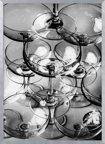 Stacked Champagne Glasses | Poster - Silver Frame Interior