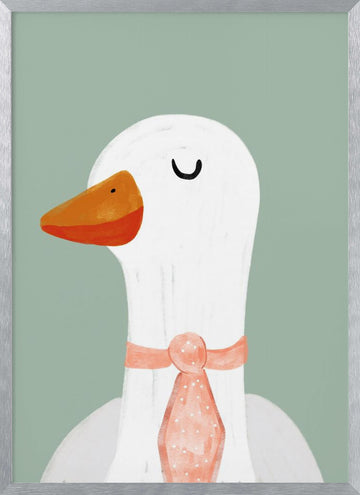 Goose with a Pink Tie | Poster - Silver Frame Interior