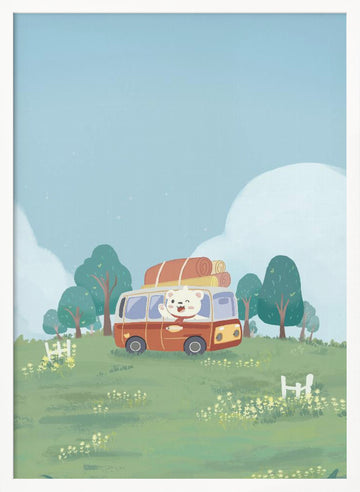 Happy Camper Bear | Poster - White Frame Interior