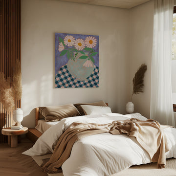 Daisies in Purple Vase | Canvas - Room Interior 2