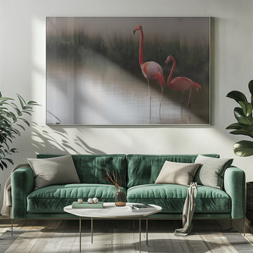 Flamingos In Calm Water | Poster - Room Interior 1