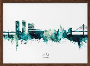 Umeå Sweden Skyline | Poster - Walnut Frame Interior