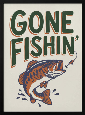 Gone Fishin Bass | Poster - Black Metal Frame Interior