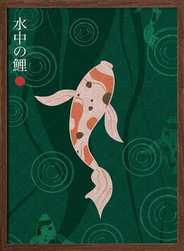 Elegant Japanese Koi | Poster - Walnut Frame Interior