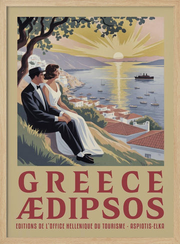 Couple's Greek Sunset | Poster - Wood Frame Interior