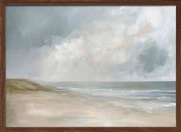 Misty Beach Morning | Poster - Walnut Frame Interior