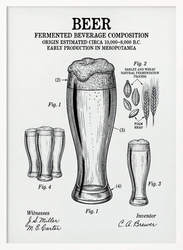 Beer Patent Drawing | Poster - White Frame Interior