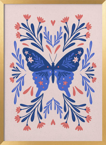 Symmetrical Floral Butterfly | Poster - Gold Frame Interior