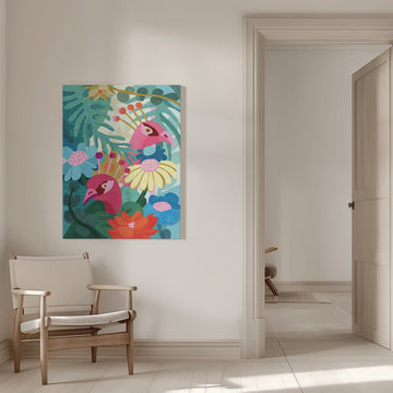 Tropical Birds And Flowers | Canvas - Room Interior 1