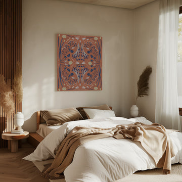 Folk Mirrored Botanics - Blue and Dusty Red | Canvas - Room Interior 2