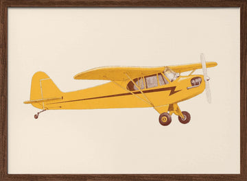 Yellow Vintage Airplane | Poster - Walnut Frame Interior
