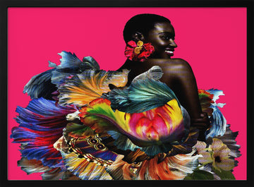 Vibrant Floral Woman | Poster - Black Metal Frame Interior