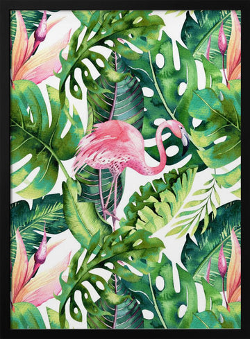 Tropical Flamingo Leaves | Poster - Black Metal Frame Interior