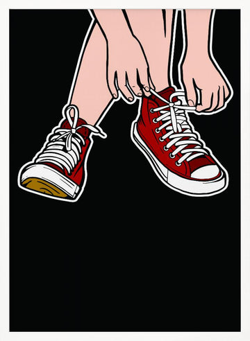 Tying Red Sneakers | Poster - White Frame Interior