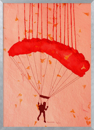 Skydiver Among Petals | Poster - Silver Frame Interior