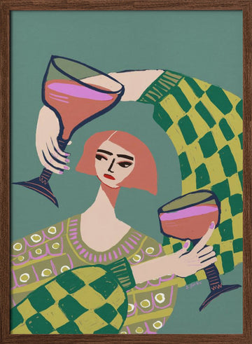 Modern Wine Gathering | Poster - Walnut Frame Interior