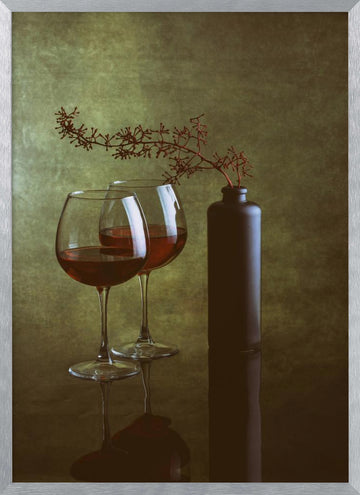 Elegant Wine Still Life | Poster - Silver Frame Interior