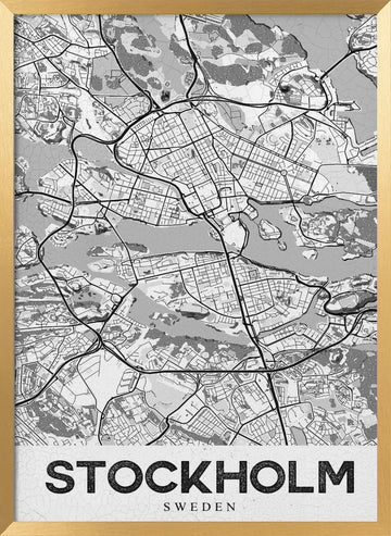 Stockholm Sweden Map | Poster - Gold Frame Interior
