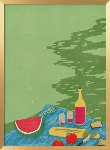 Riverside Picnic Scene | Poster - Gold Frame Interior