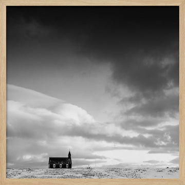 Black Church Under Dark Sky | Poster - Wood Frame Interior