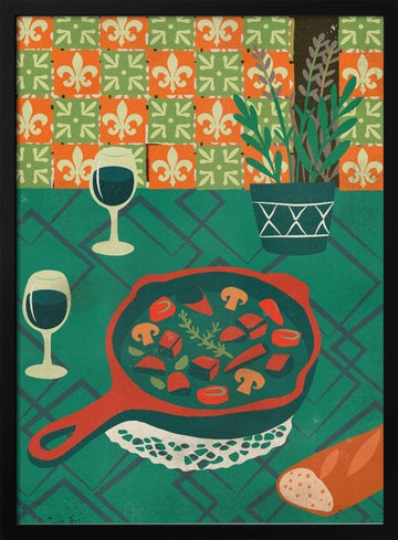 Cozy French Dinner | Poster - Black Metal Frame Interior