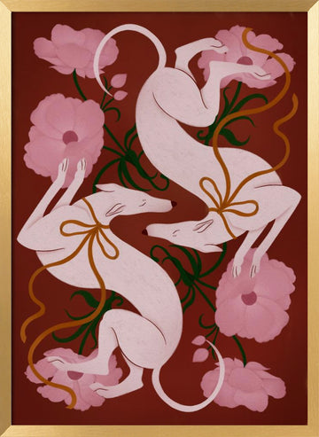 Elegant Greyhounds and Flowers | Poster - Gold Frame Interior
