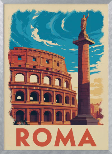 Rome Colosseum Column | Poster - Silver Frame Interior