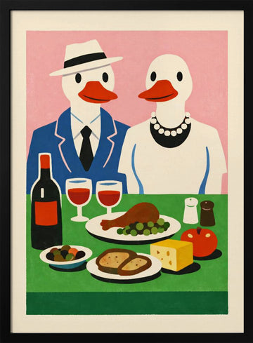 Ducks Dinner Date | Poster - Black Metal Frame Interior