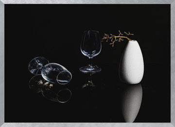 Elegant Glassware Still Life | Poster - Silver Frame Interior