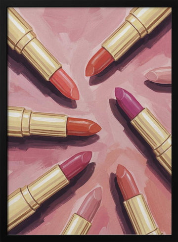 Vibrant Pink Lipsticks | Poster - Black Metal Frame Interior