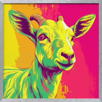 Colorful Smiling Goat | Poster - Silver Frame Interior