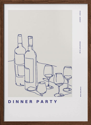 Wine Night Sketch | Poster - Walnut Frame Interior