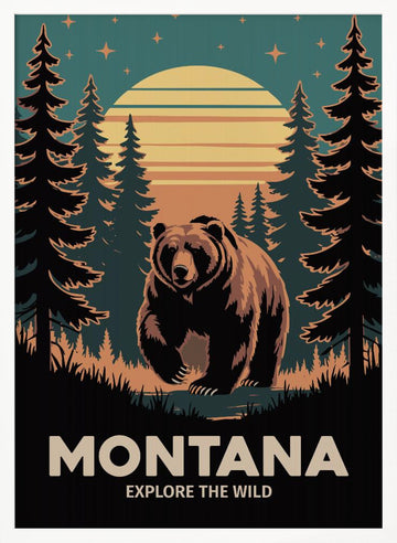 Grizzly Bear Forest Sunset | Poster - White Frame Interior