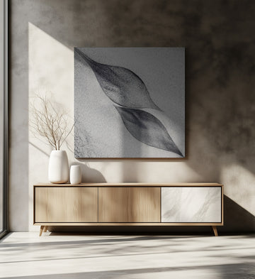 Grey Organic Leaves | Canvas - Room Interior 2