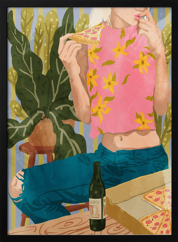 Casual Pizza Night | Poster - Black Metal Frame Interior