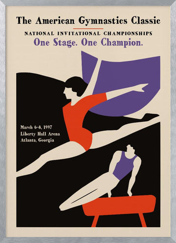 Retro Gymnastics Action | Poster - Silver Frame Interior